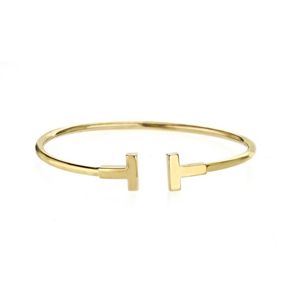 Authentic TIFFANY & Co. 18K Yellow Gold T Wire Bracelet Size 6" - Picture 1 of 5